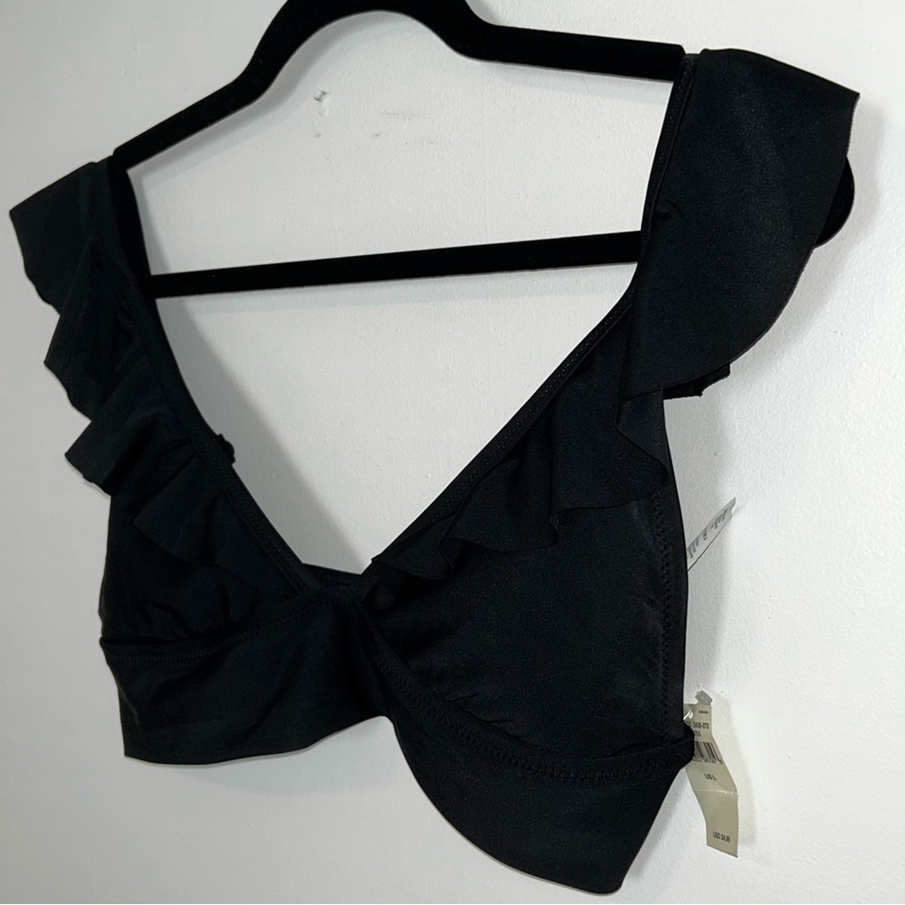 Black Ruffle Trim Bikini Top
